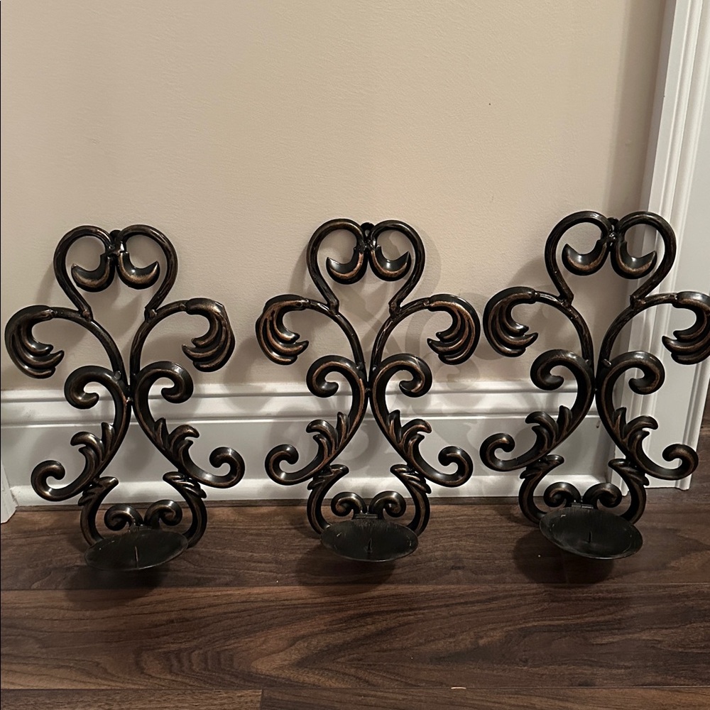 Set of 3 swirled Pillar Candle Holder Wall Sconce hangings fancy scroll decor
